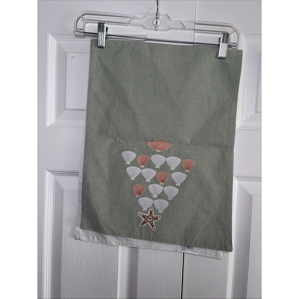 St Nicholas Square Coastal Shell Tree Table Runner Size OS Green Linen Cotton